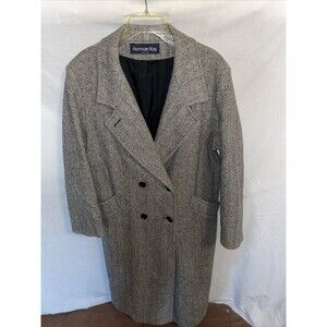 Herman Kay Women’s Overcoat Size 14 Gray Herringbone Wool Blend Going Out Party